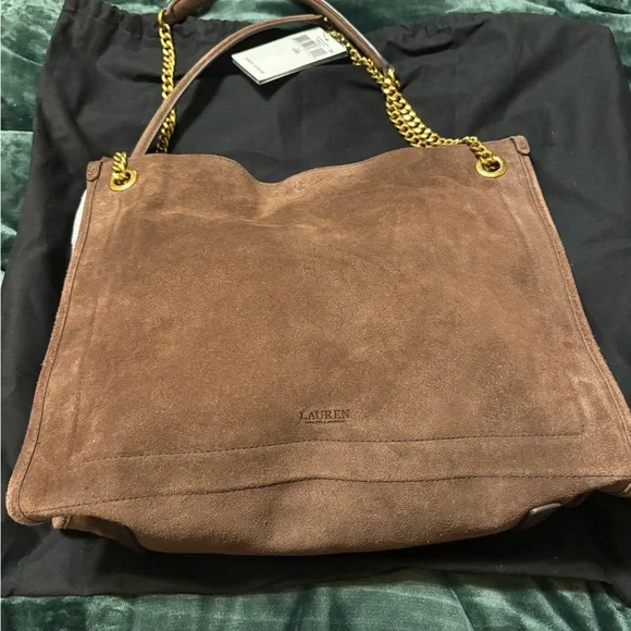 Ralph Lauren Chocolate Brown 2 way Suede Bag NWT - Picture 3 of 12